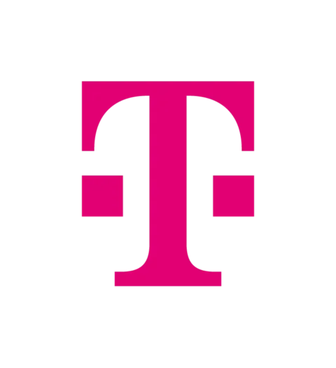 Pink T Mobile logo on a black background.